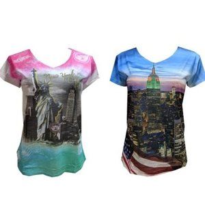 2 Sets Of True Rock Sublimation New York Statue Of Liberty & Empire State Tshirt